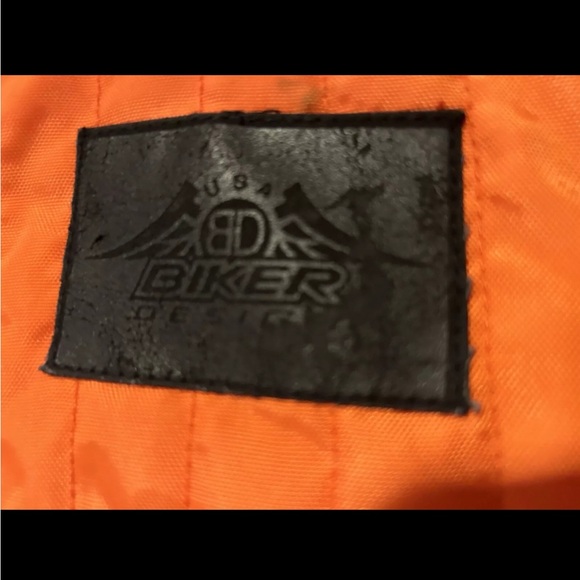 USA Biker Design Coat Men’s XL Orange W/Reflective Stripe, 3 Zipper Pockets - Picture 6 of 6